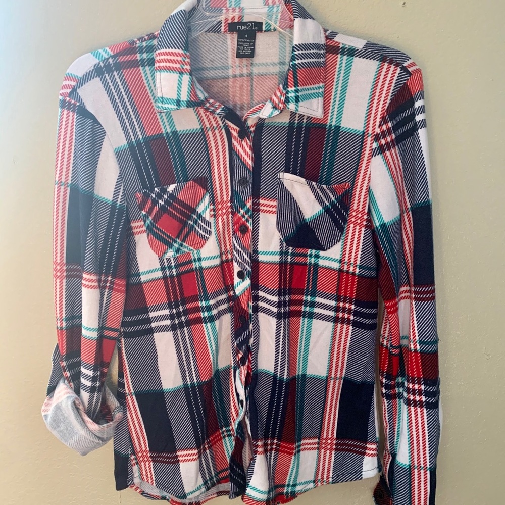 Red, Black, & Teal Rue 21 Flannel 💙❤️